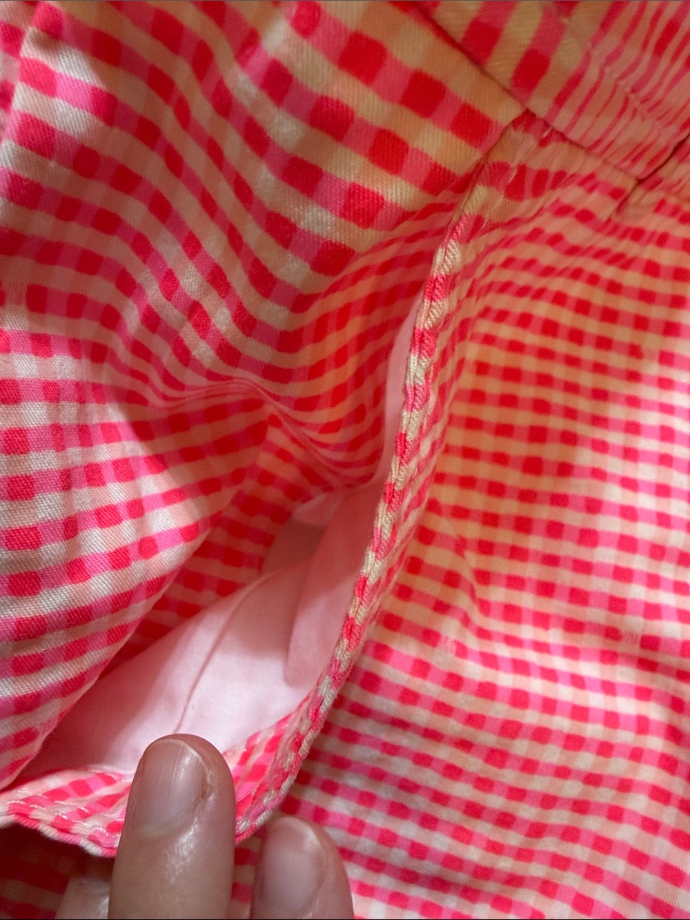 Vibrant Coral Gingham Scallop Hem Women’s Shorts - Picture 5 of 8